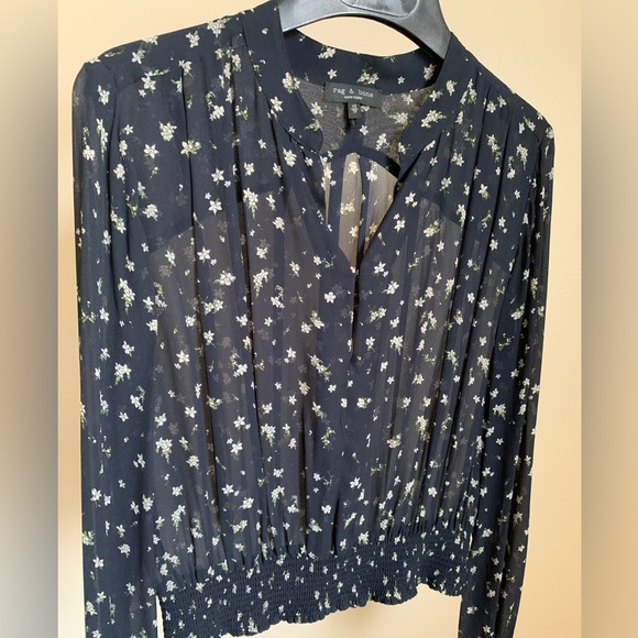 RAG & BONE Calista Floral Blouse in Navy Blue Size XS - Picture 8 of 13